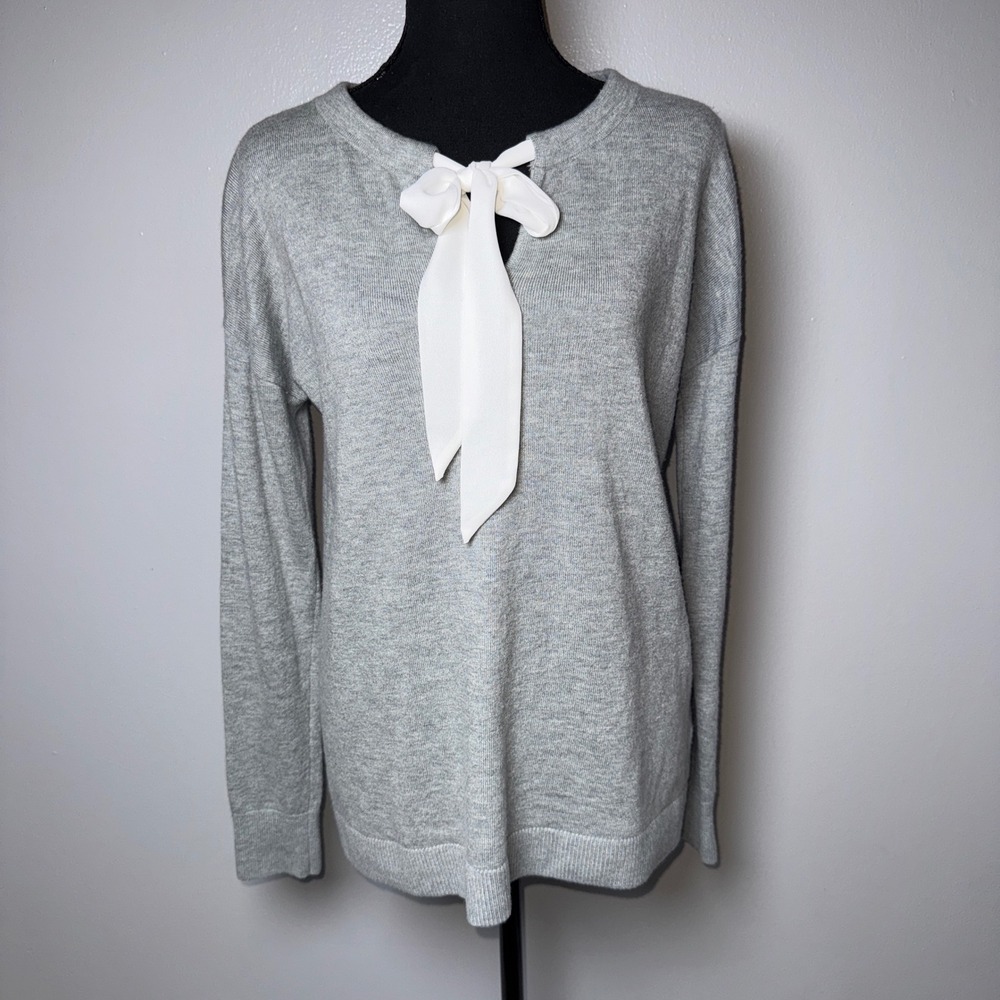 Banana Republic Gray Wool Blend Bow Keyhole Sweater Small Heather Gray Pullover